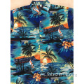 Camisa hawaiana con estampado de poliéster junto al mar